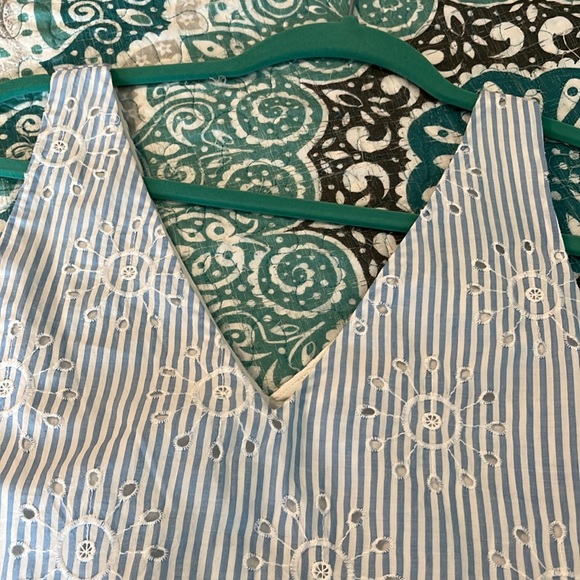 SOLD…Ann Taylor Loft Eyelet Striped Tiered Swing Dress Blue & White Size L NEW - Picture 10 of 16